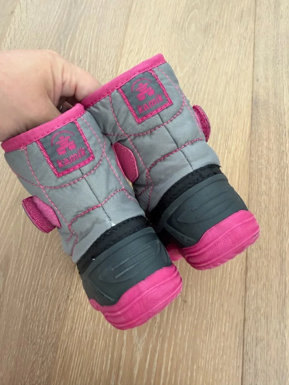 Kamik Snow Boots Toddler 5 Snowbug5 Pink Gray Black Magenta Faux Fur Kids